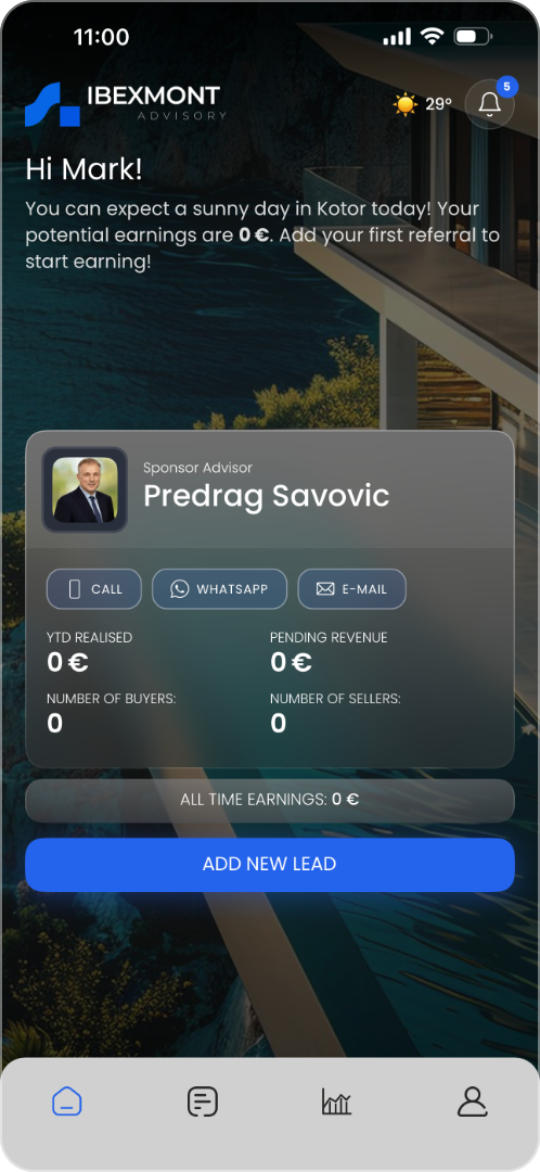 IBEXMONT Referral Partner app home screen